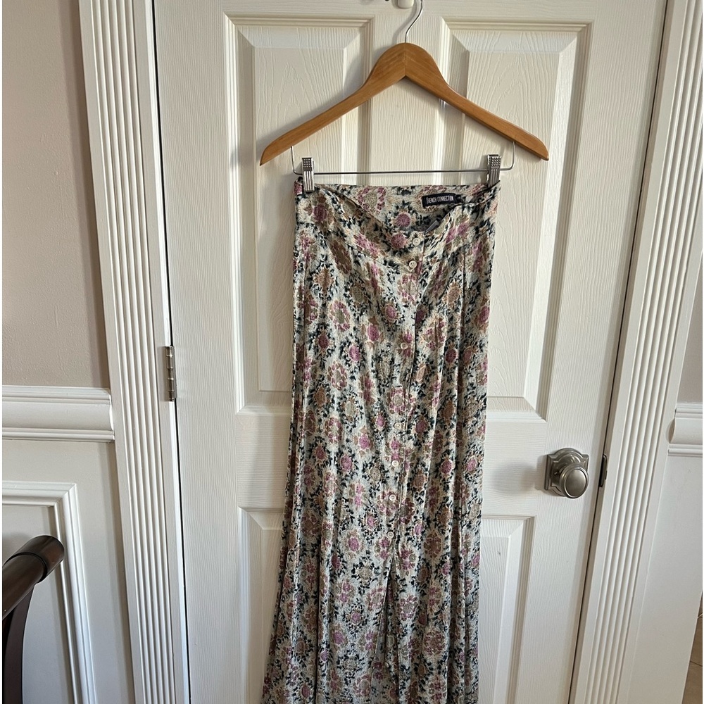 French Connection Floral A-Line Maxi Skirt in Cream, Pink & Green